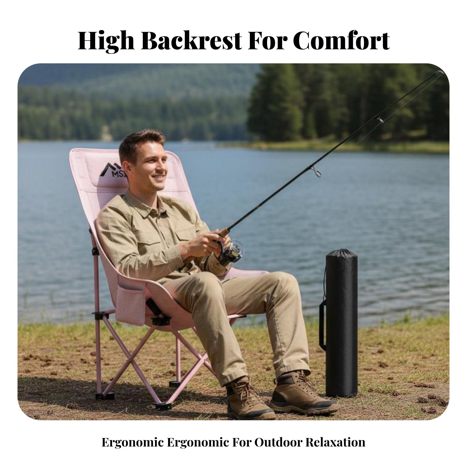 Outdoor Camping Recliner - Składane krzesło z siatkowym oparciem, zapobiegające